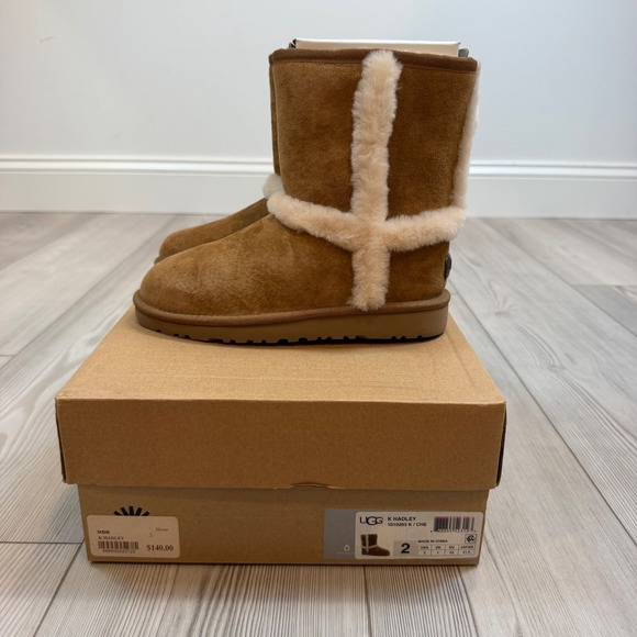UGG Other - NEW UGG Kids K Hadley Chestnut Suede Sheepskin Boots 1010253 Size 2 Kids